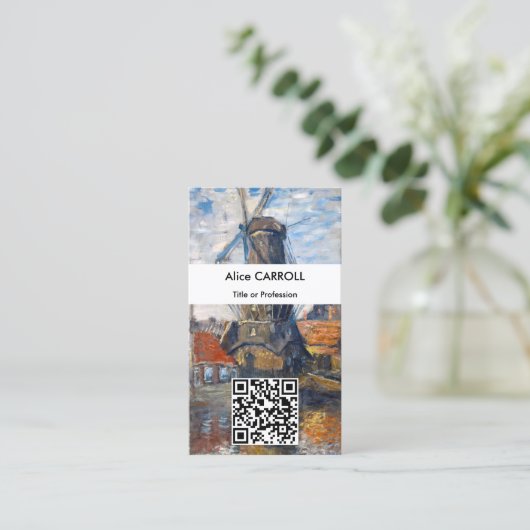 Carte De Visite Claude Monet - Windmill, Amsterdam - QR Code (Debout devant)
