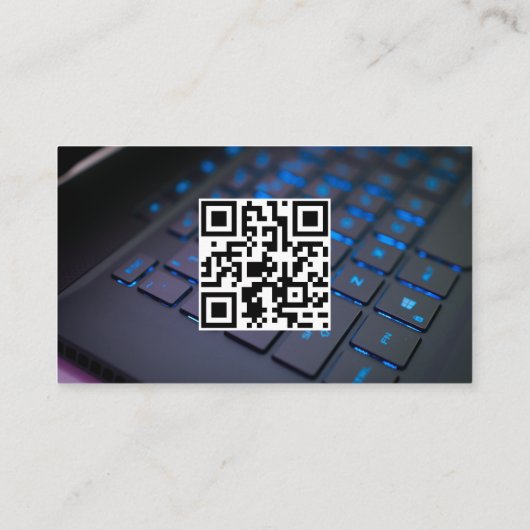 Carte De Visite Clavier Code QR Programmeur Informatique bleu (Dos)