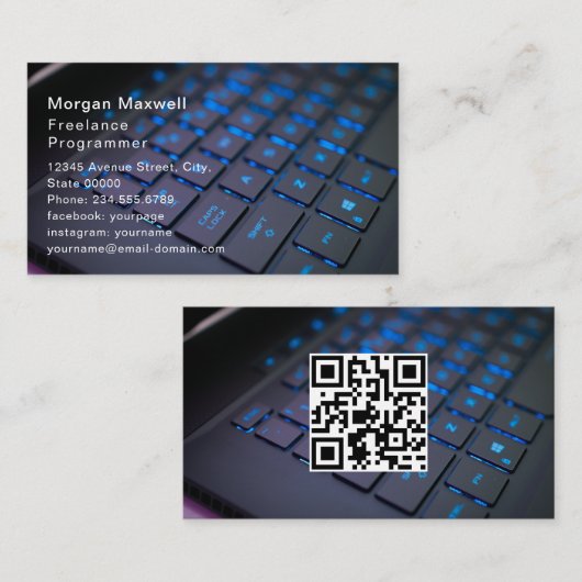 Carte De Visite Clavier Code QR Programmeur Informatique bleu (Devant / Derrière)