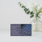 Carte De Visite Clavier Code QR programmeur informatique bleu (Debout devant)