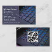 Carte De Visite Clavier Code QR programmeur informatique bleu (Devant / Derrière)