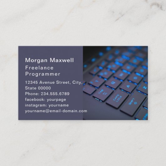 Carte De Visite Clavier Code QR programmeur informatique bleu (Devant)