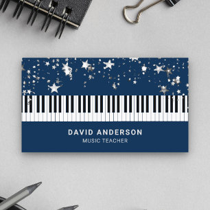 Carte De Visite Clavier de Piano Confettis Argentés Musicien Piani