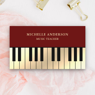 Carte De Visite Clavier de Piano Crème Rouge Foncé Or Professeur P