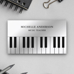 Carte De Visite Clavier de Piano en Feuille d'Argent Musicien Pian