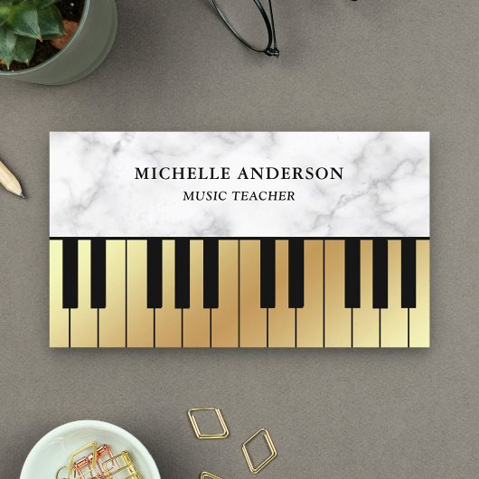 Carte De Visite Clavier de Piano en Marbre Blanc Or Professeur Pia