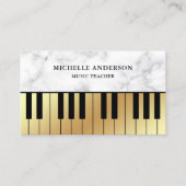 Carte De Visite Clavier de Piano en Marbre Blanc Or Professeur Pia (Devant)