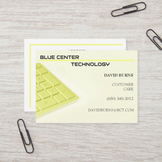 Carte De Visite Clavier Jaune Technologie de l'information (Devant/Arrière en situation)