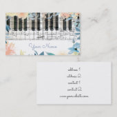 Carte De Visite clavier pianiste et bordure de fleurs aquarelles (Devant / Derrière)