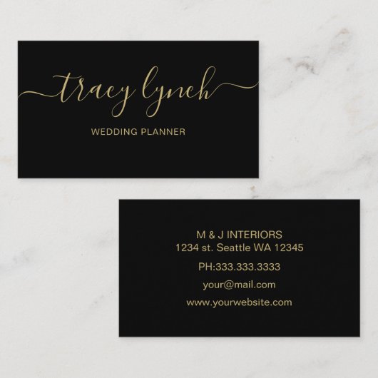 Carte De Visite Clé de script manuscrite en or noir (Devant / Derrière)