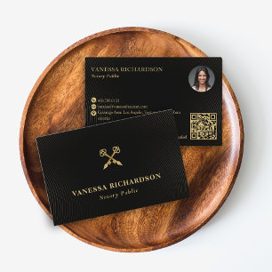 Carte De Visite Clé de squelette noire et or élégante, photo QR de