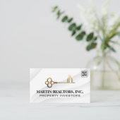 Carte De Visite Clé d'or et logo de la ville | Code QR (Debout devant)