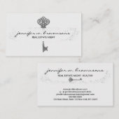 Carte De Visite Clé dorée rétro immobilier argent (Devant / Derrière)
