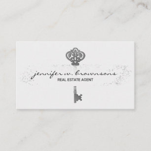 Carte De Visite Clé dorée rétro immobilier argent