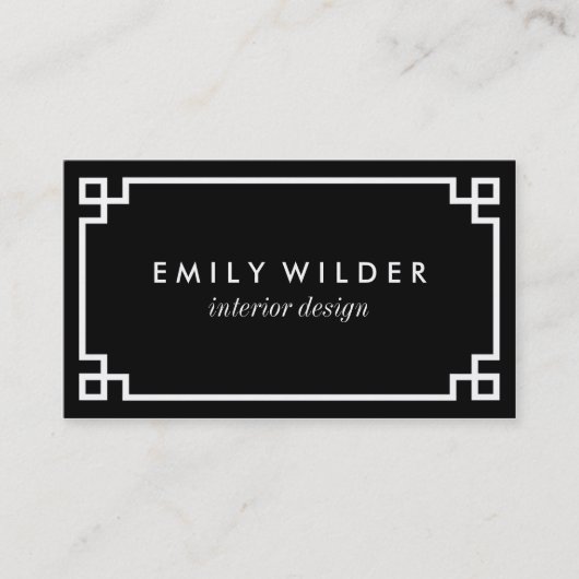 Carte De Visite Clé grecque noire et blanche chic (Devant)