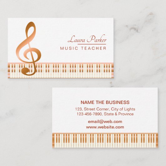Carte De Visite Clé musicale élégante de clavier de piano de (Devant / Derrière)