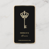 Carte De Visite Clé Realtor Couronne Black Faux Gold Trim (Devant)