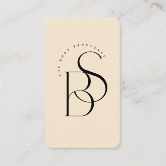 Carte De Visite Clean Black Monogram Initial Script Champagne (Devant)