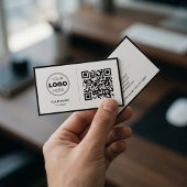 Carte De Visite Clean Black White Minimalist QR Code Logo