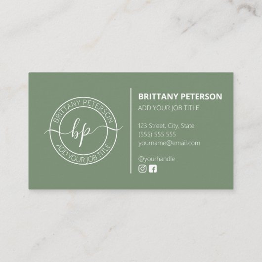 Carte De Visite Clean Grey Green tendance Moderne Professionnel (Dos)