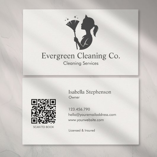 Carte De Visite Cleaner House Cleaning Service QR Code Minimal