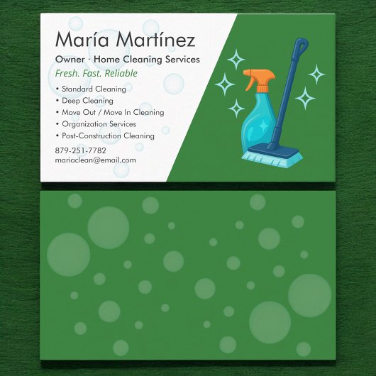 Carte De Visite Cleaning Service Green Professional