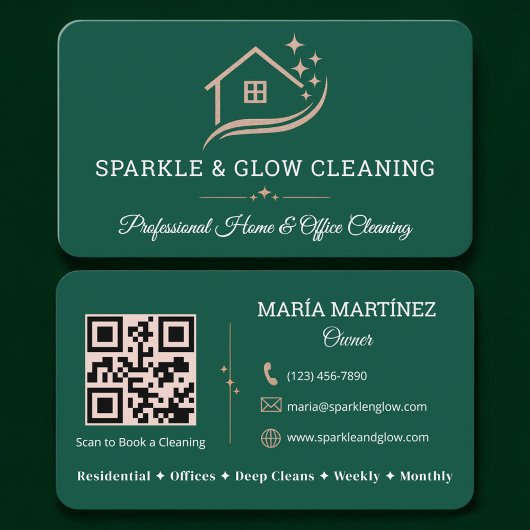 Carte De Visite Cleaning Service Green QR Code Professional