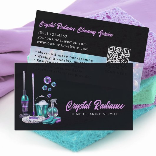 Carte De Visite Cleaning Service Supplies Modern QR Code
