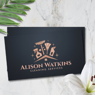 Carte De Visite Cleaning Services - Elegant Rose Gold 