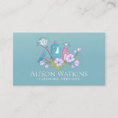 Carte De Visite Cleaning Services - Elegant Soft Teal and Pink (Devant)