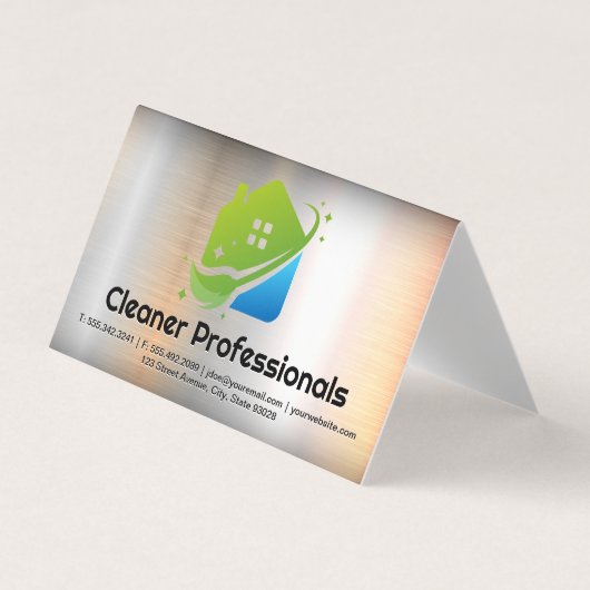 Carte De Visite Cleaning Services House Logo | Metal Background (Devant)