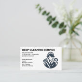 Carte De Visite Cleaning Services | Maid with Broom Logo (Debout devant)