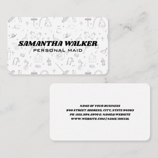Carte De Visite Cleaning Tools Pattern | Maid Services (Devant / Derrière)