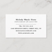 Carte De Visite Clés de clavier, boutique d'instruments de musique (Dos)