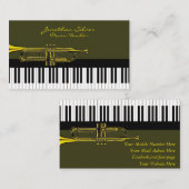 Carte De Visite Clés de piano élégantes et musique de trompette (Devant / Derrière)