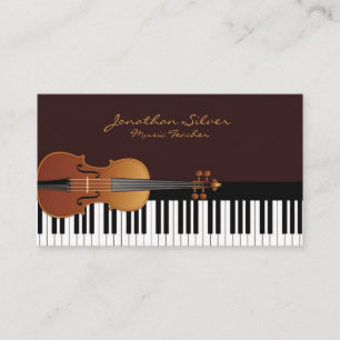 Carte De Visite Clés de piano élégantes et musique de violon