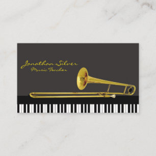 Carte De Visite Clés de piano élégantes et musique Trombone