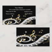Carte De Visite Clés de piano et notes d'or de musique (Devant / Derrière)