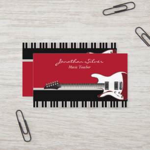 Carte De Visite Clés de piano professionnel et musique de guitare