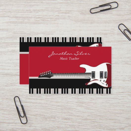 Carte De Visite Clés de piano professionnel et musique de guitare (Devant/Arrière en situation)