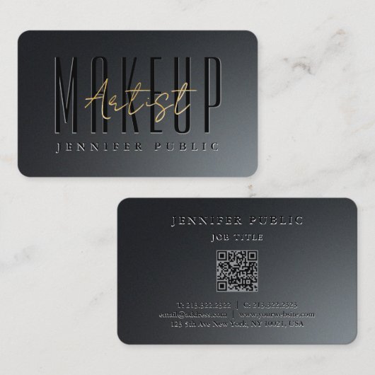 Carte De Visite Client Gold Script Ocean Size Maquillage Artiste (Devant / Derrière)
