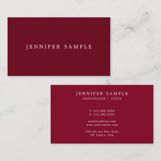 Carte De Visite Client Modèle moderne élégant Maroon rouge Riche (Devant / Derrière)
