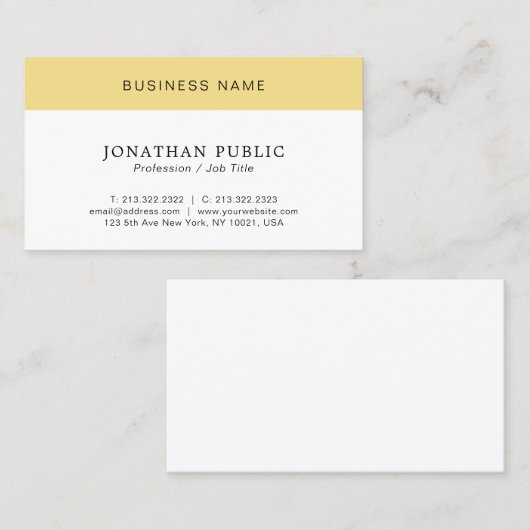Carte De Visite Client moderne minimal élégant blanc & or (Devant / Derrière)