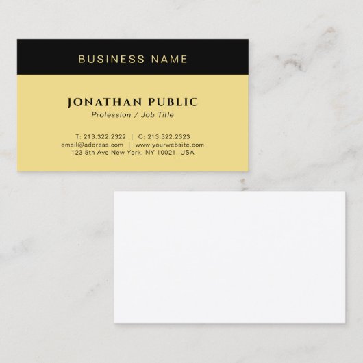Carte De Visite Client Moderne Simple Élégant Noir & Or (Devant / Derrière)