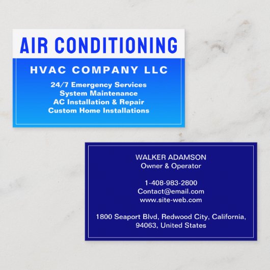 Carte De Visite Climatisation (AC) (Devant / Derrière)