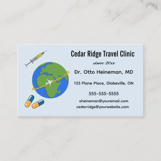Carte De Visite Clinique de voyage éditable (Devant)