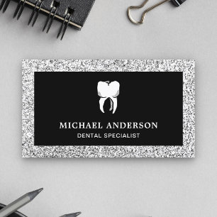 Carte De Visite Clinique Dentaire Black Silver Glitter Tooth Denti