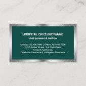 Carte De Visite Clinique dentaire Dark Green Dentiste en acier (Dos)