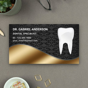 Carte De Visite Clinique Dentaire Or Noir Damas Dentiste