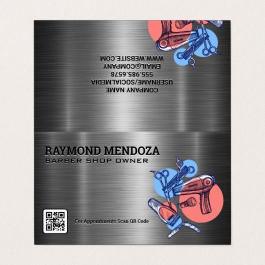 Carte De Visite Clippers | Code QR | Ciseaux (Extérieur déplié)